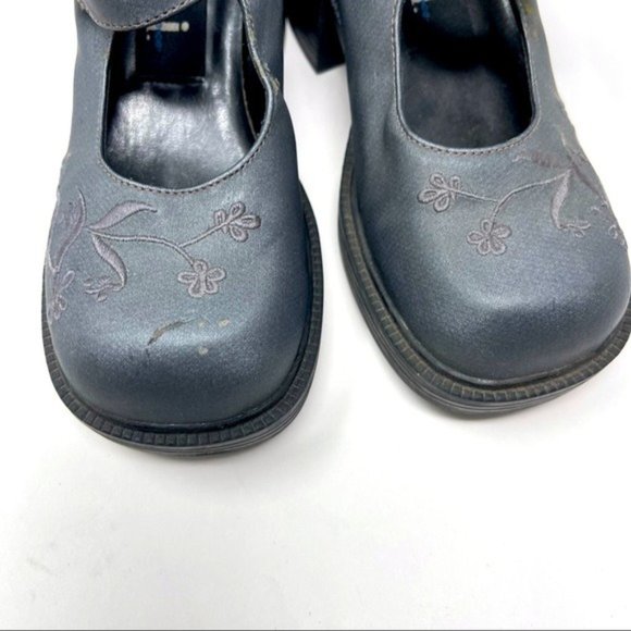 LEI Y2K vintage girls Chunky Mary Janes EMILIM gray floral embroidered US 1 BoxK - Picture 3 of 8